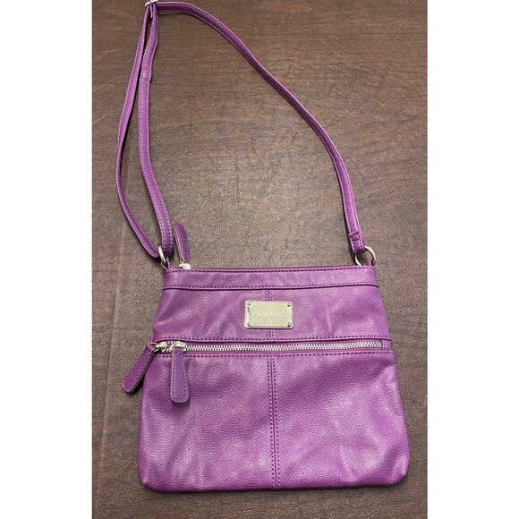 Nine West Purple Leather Crossbody Adjustable Strap Front Zipper Pocket Zip Top‎ - Picture 1 of 14